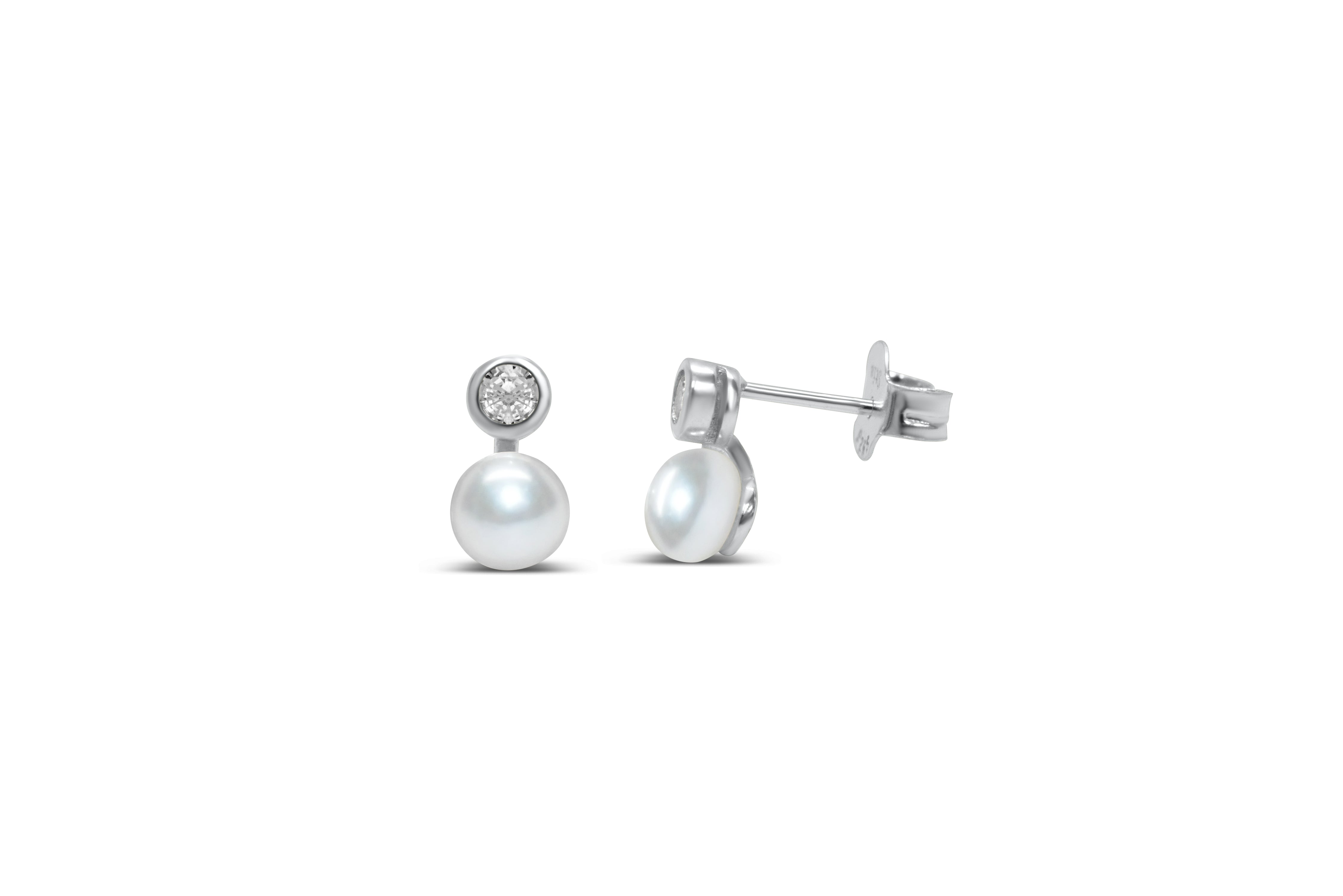Stia "Classy Girls Wear Pearls" Pearl Bezel CZ Earrings