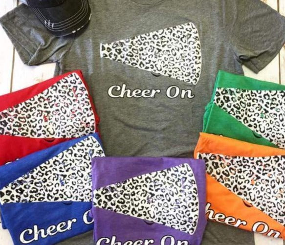 Cheer On Leopard Crewneck T-Shirts - Heather Gray