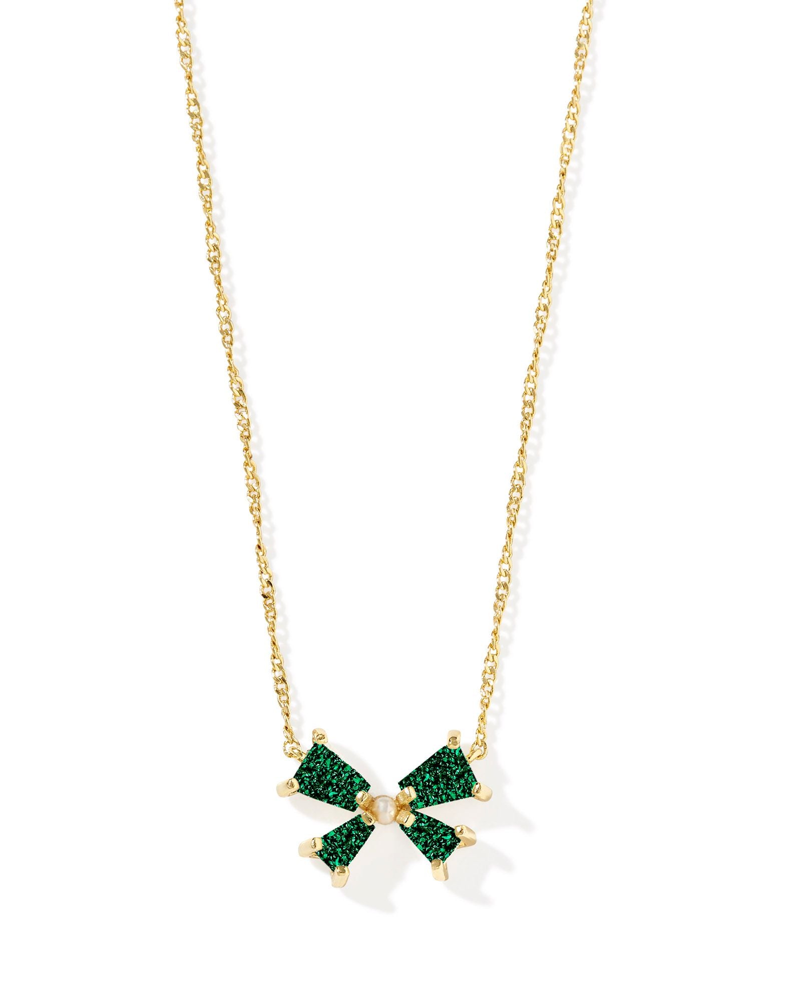 Kendra Scott Blair Bow Small Short Pendant Necklace - Gold & Green Drusy