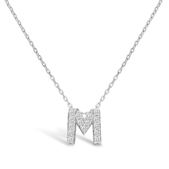 Stia Letter of Mine- Let it Shine Pave Initial Necklaces- Silver