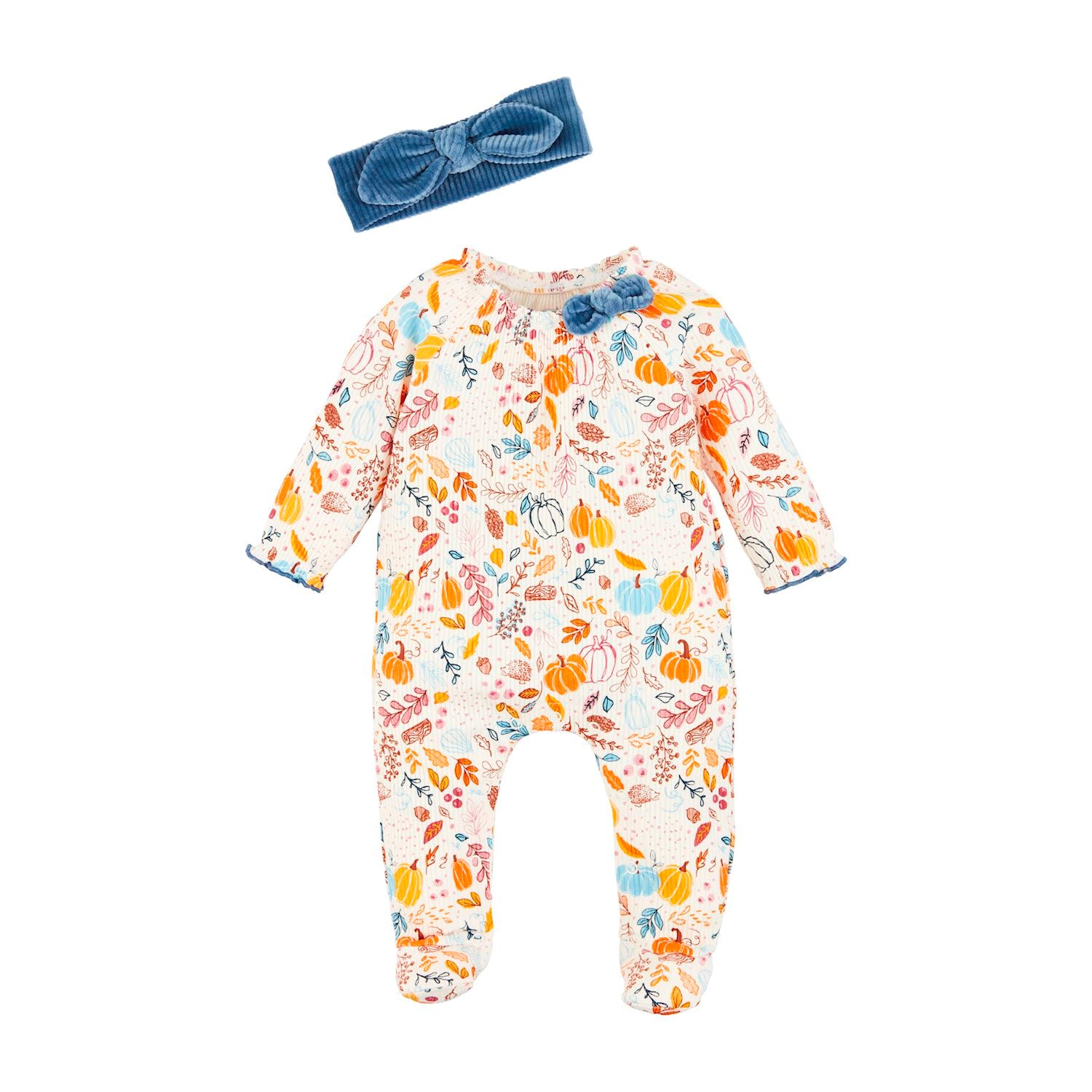 Mudpie Pumpkin Floral Sleeper & Headband Set