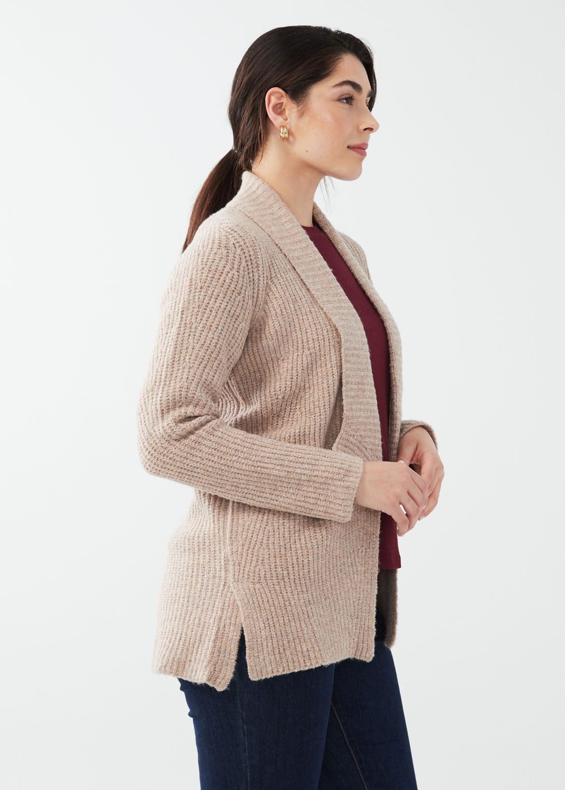 Tan open shop front cardigan