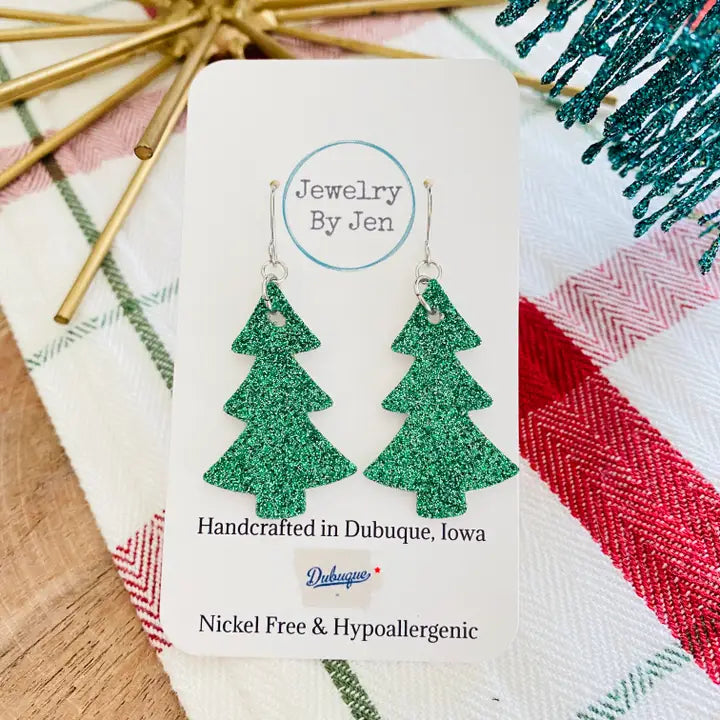 Christmas Tree Earrings: Green W/Dots