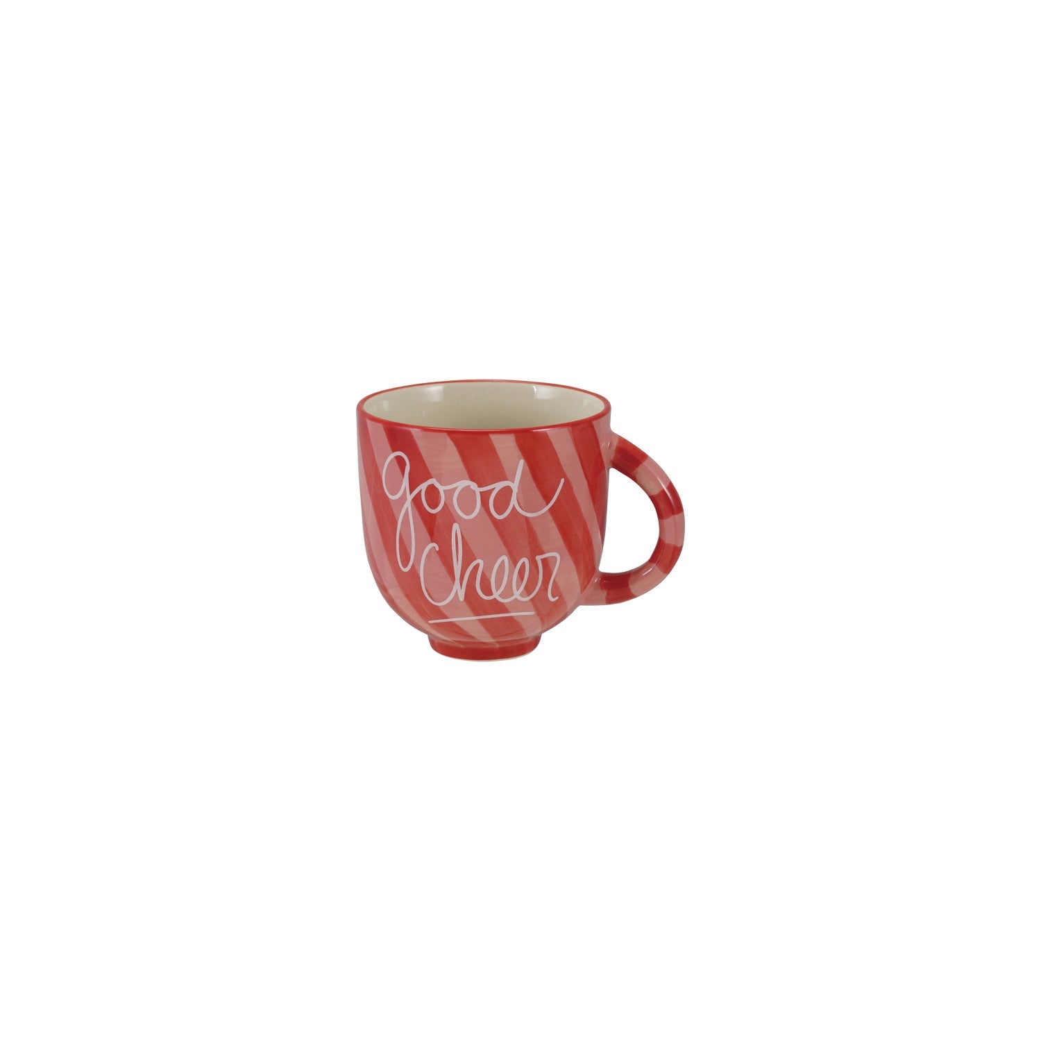 14 oz. Hand-Painted Stoneware Striped “Good Cheer” Mug