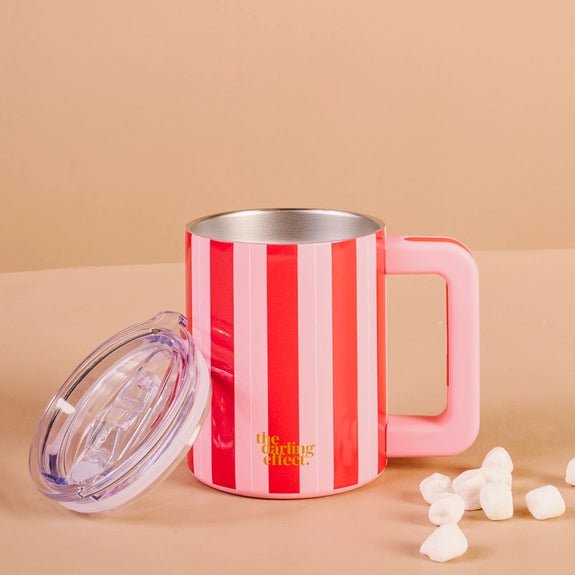 14 oz Insulated Mug - Peppermint Stripes - Juli's Wearable Art