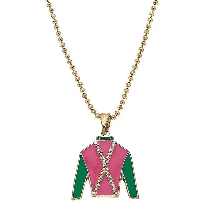 Justify Jockey Silk Enamel Pendant Necklace in Pink and Green
