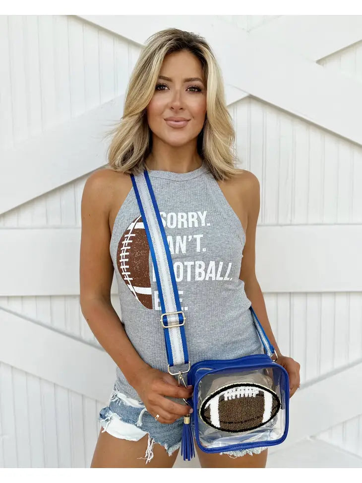 Blue/Silver Football Chenille Patch Crossbody-Stadium Approved