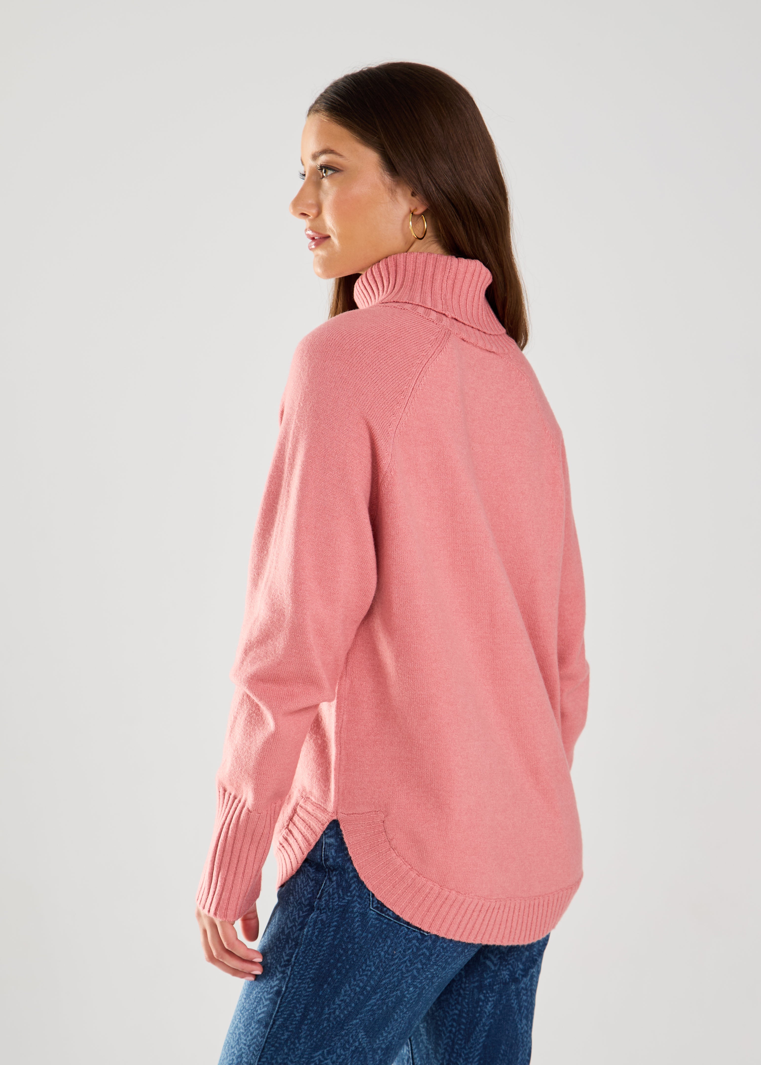 FDJ Light Coral Long Sleeve Cowl Neck Sweater