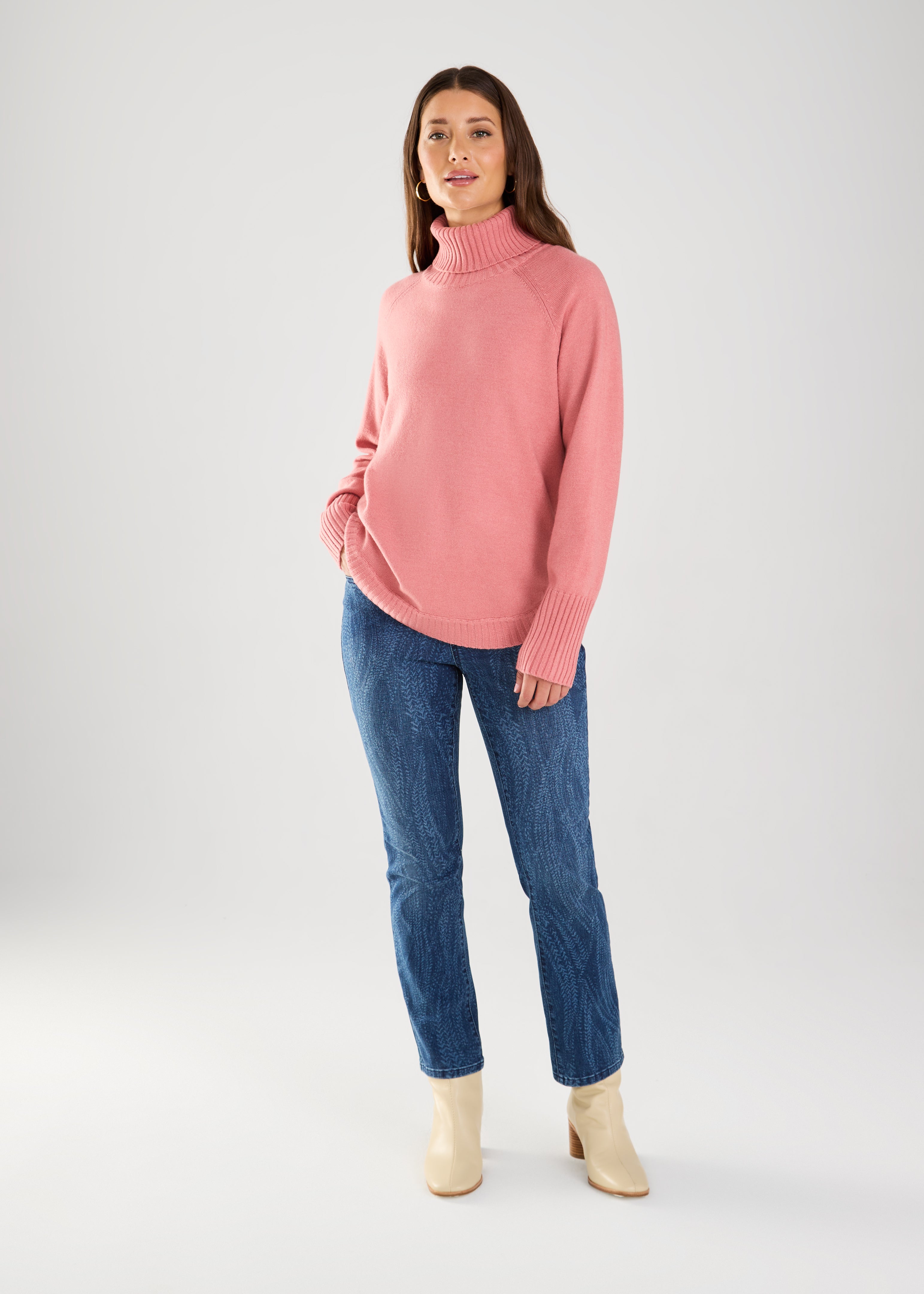 FDJ Light Coral Long Sleeve Cowl Neck Sweater