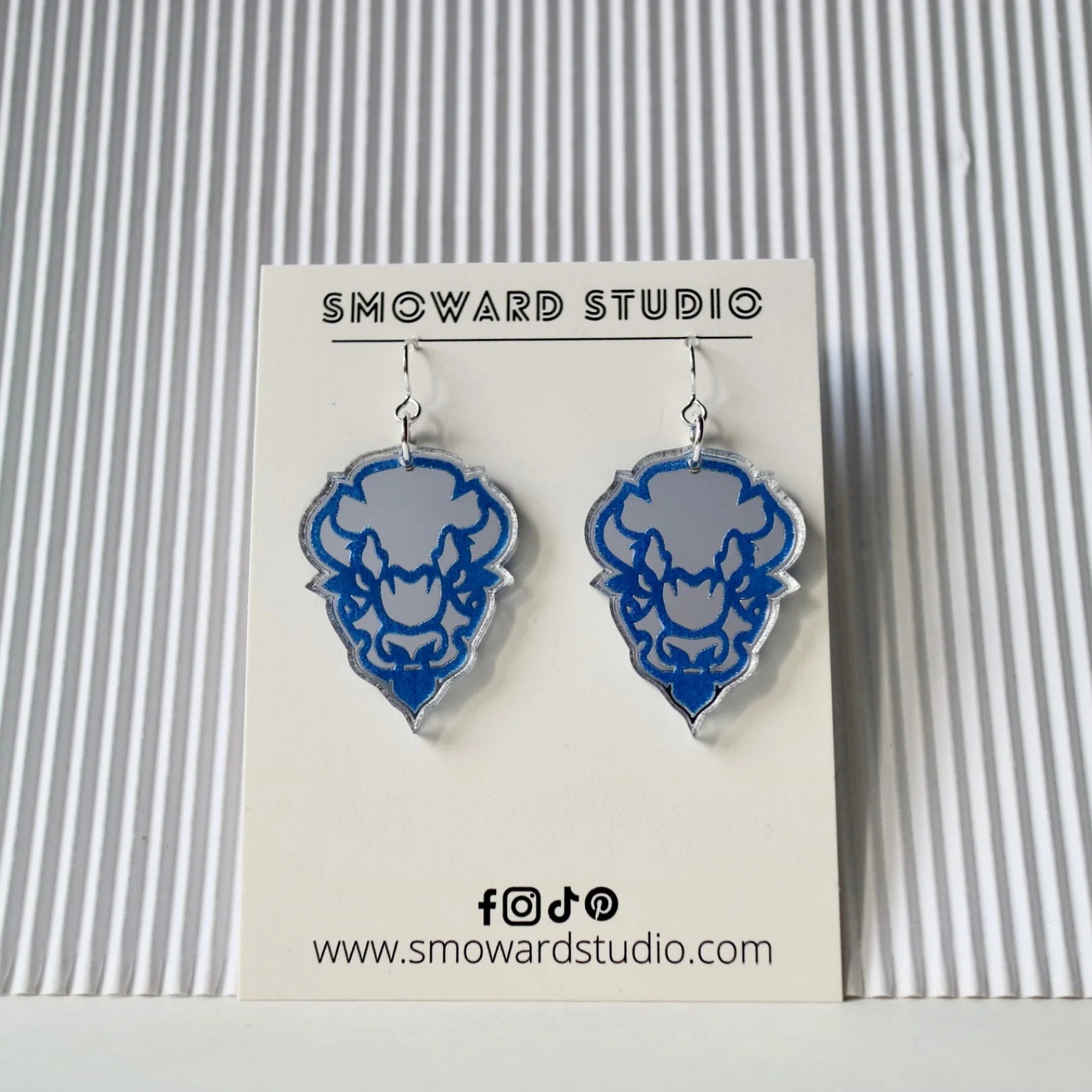 Acrylic Bedford Bison Head Earrings | Blue