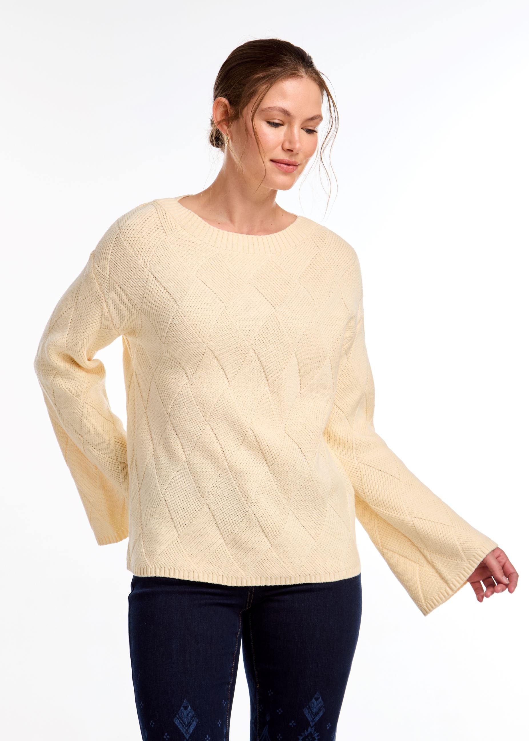 FDJ Ivory Long Sleeve Boatneck Sweater