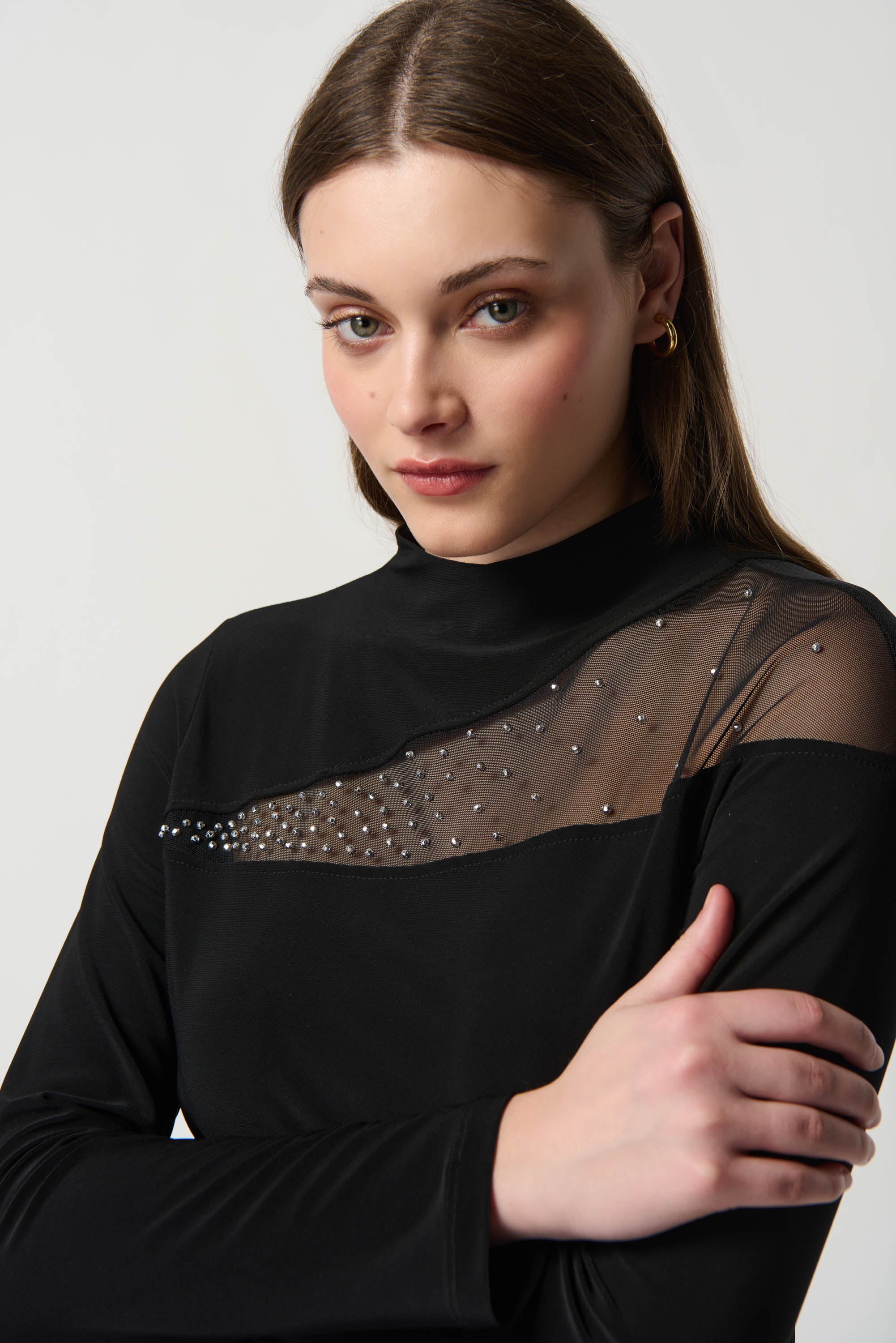 JOSEPH RIBKOFF Mesh Beaded Top