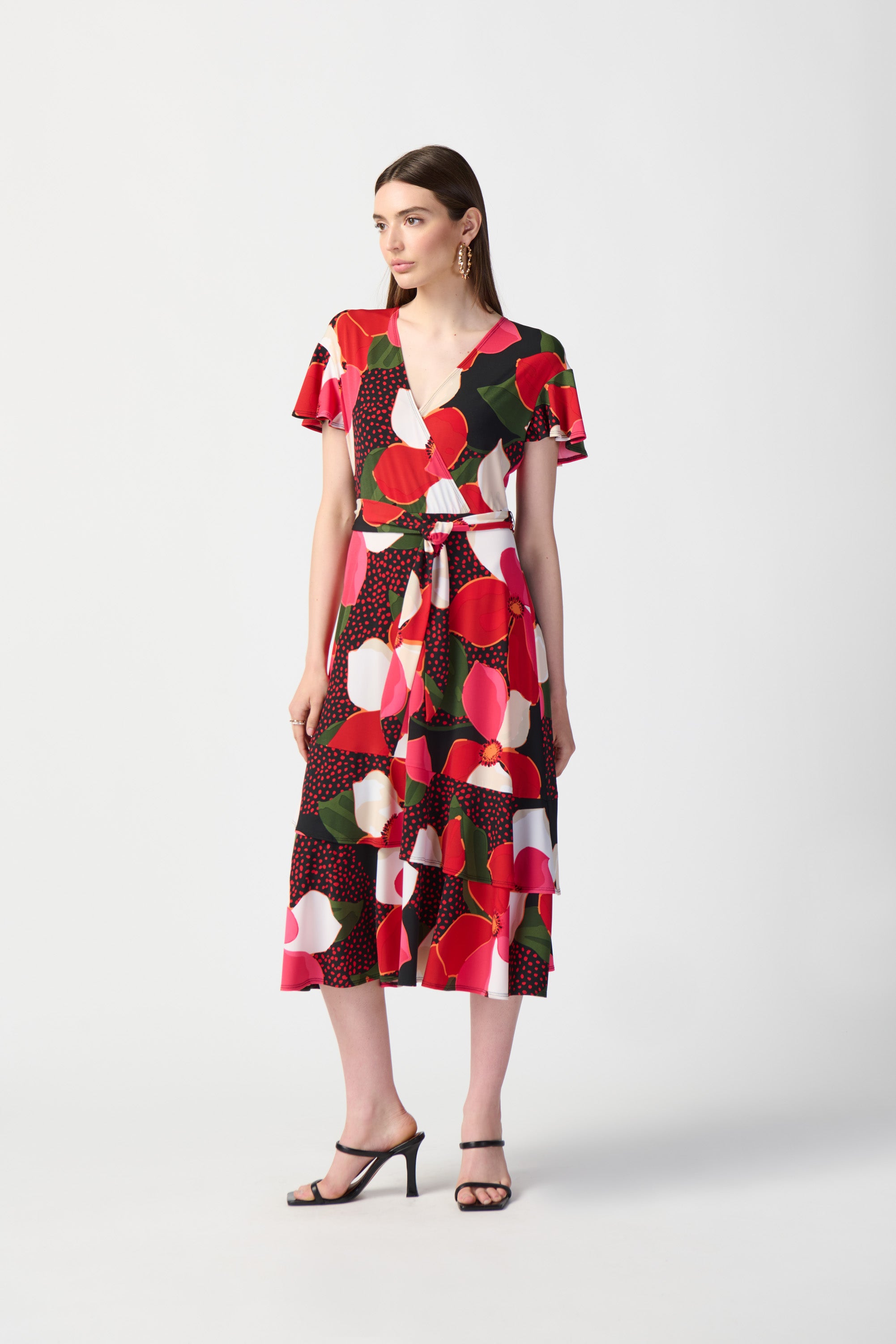 JOSEPH RIBKOFF Floral Print Belted Wrap Dress