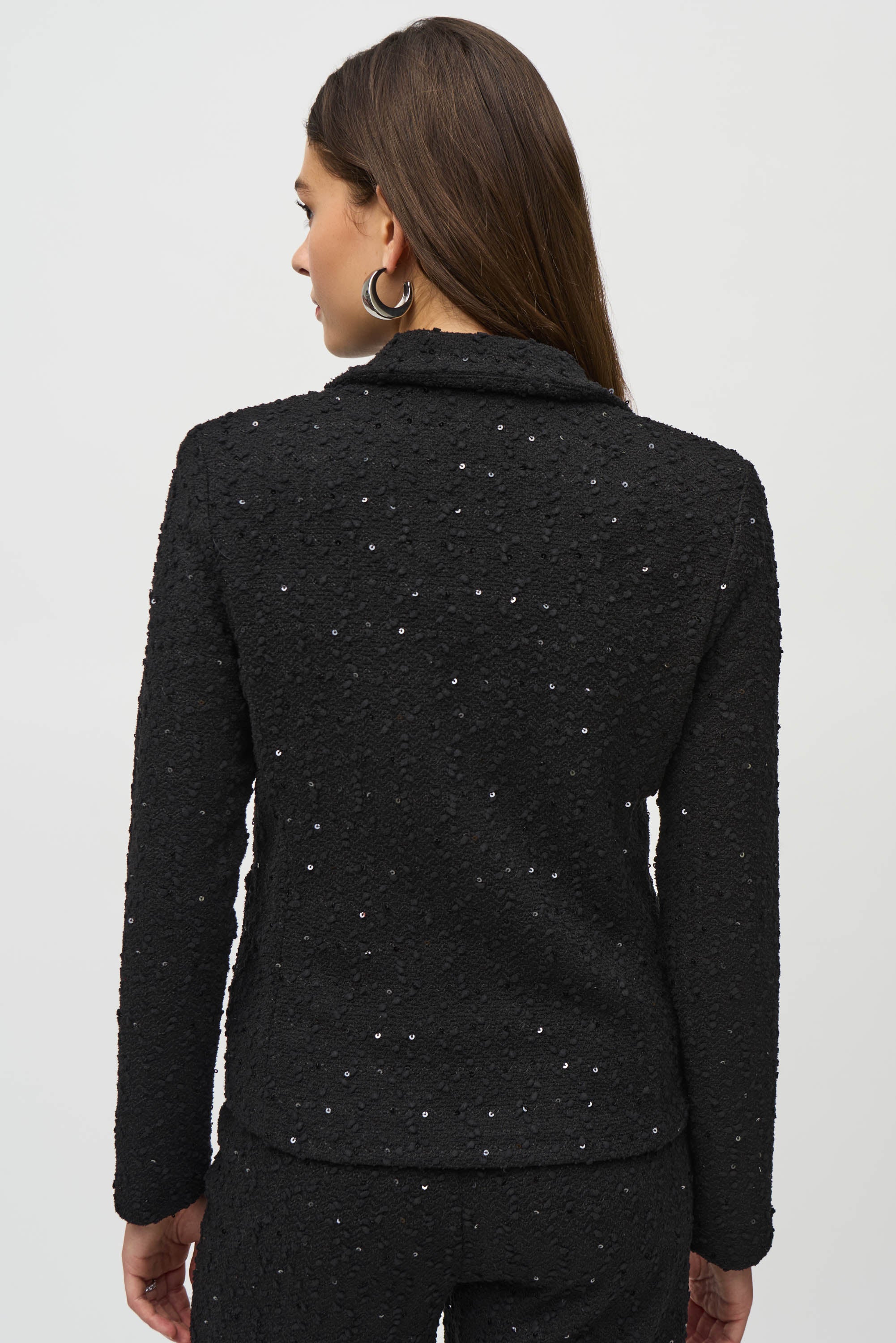 Joseph Ribkoff Sequin Bouclé Blazer With Chain Trim Details