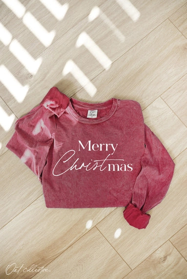 Merry Christmas Mineral Washed Long Sleeve Graphic