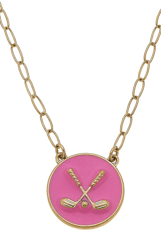 Paige Golf Clubs Pink Enamel Pendant Necklace