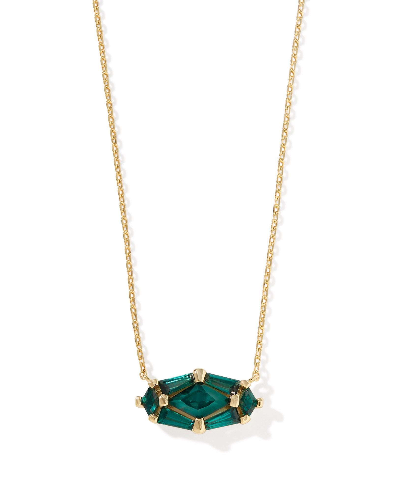 Kendra Scott Lindy Rae Elisa Short Pendant Necklace - Gold & Green Crystal