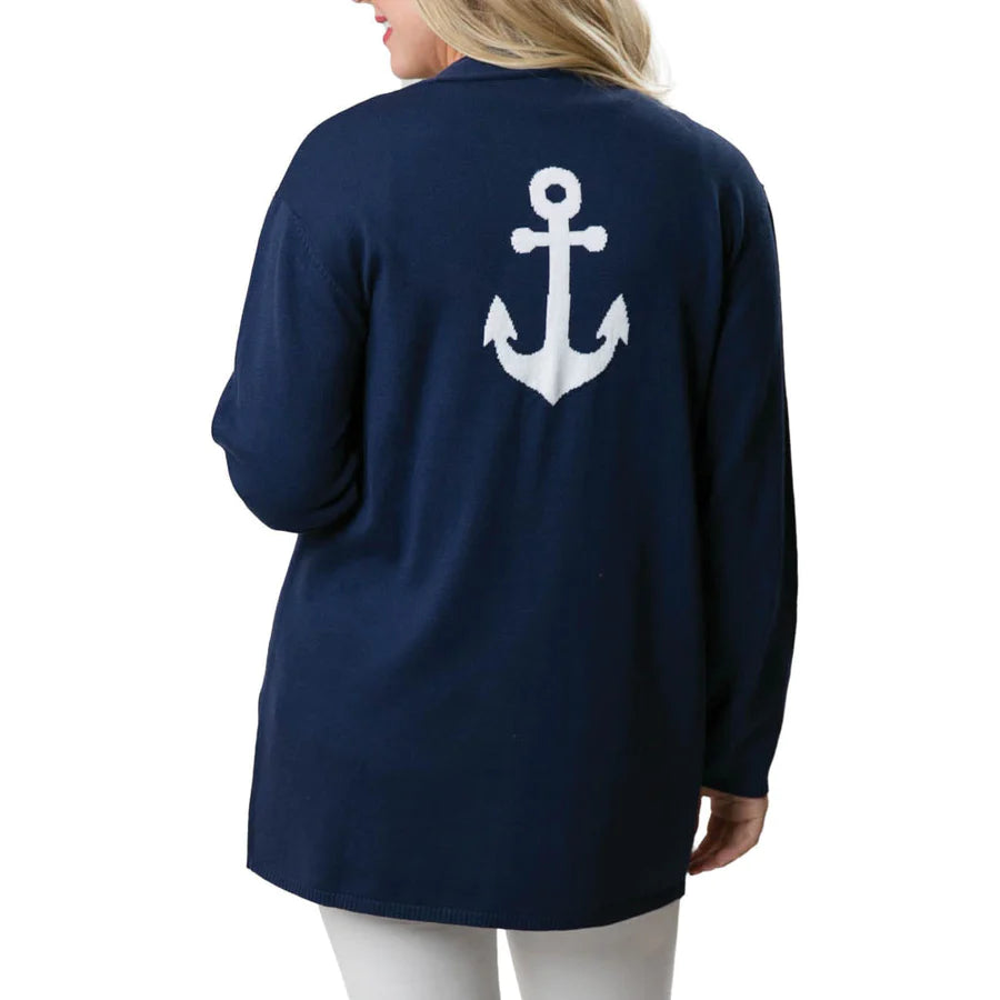 NOREEN CARDIGAN NAVY WITH WHITE ANCHOR