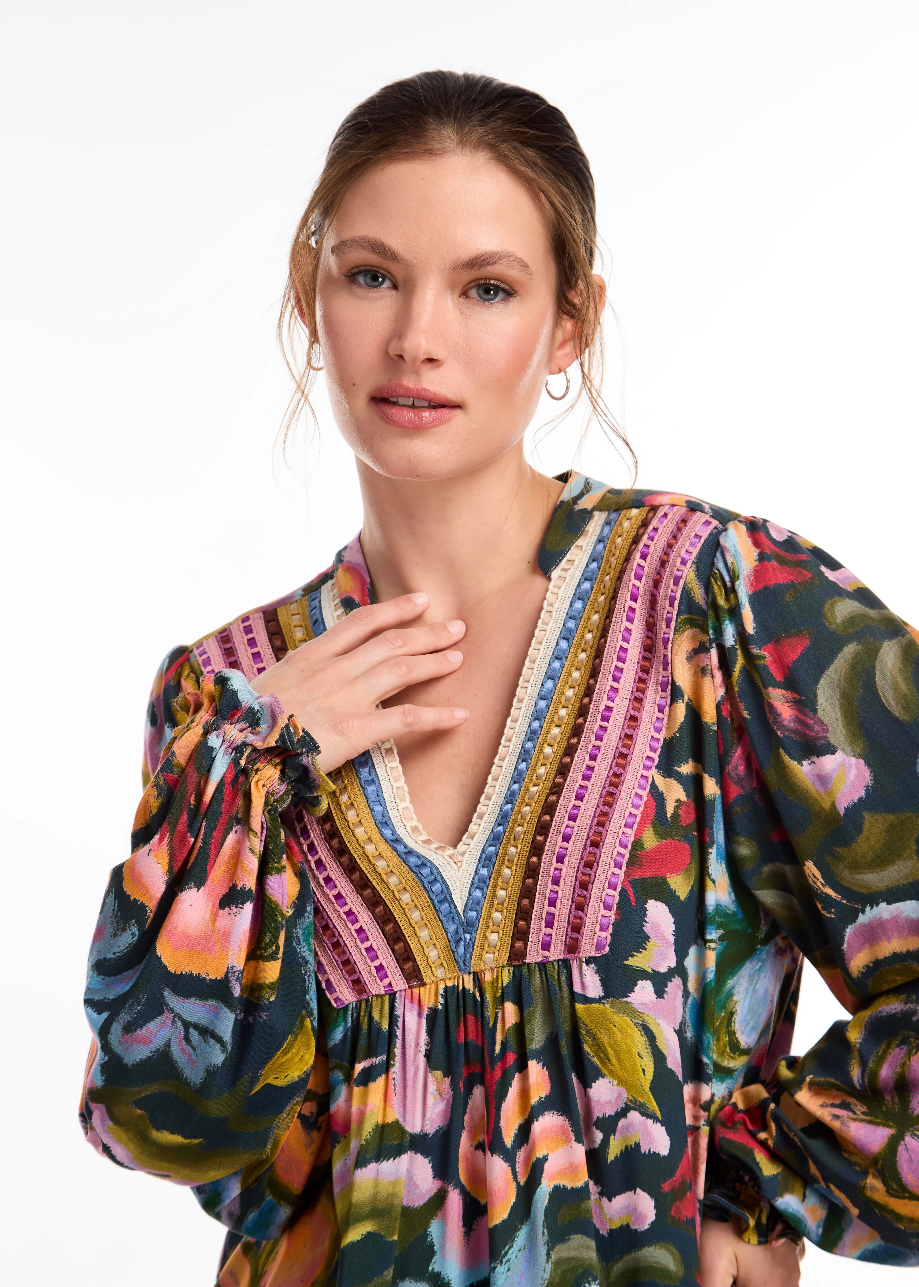 FDJ V-Neck Mix Media Boho Blouse