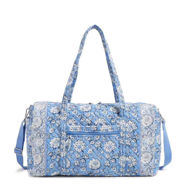 Vera Bradley Large Travel Duffel Bag in Cotton- Sweet Garden Blue