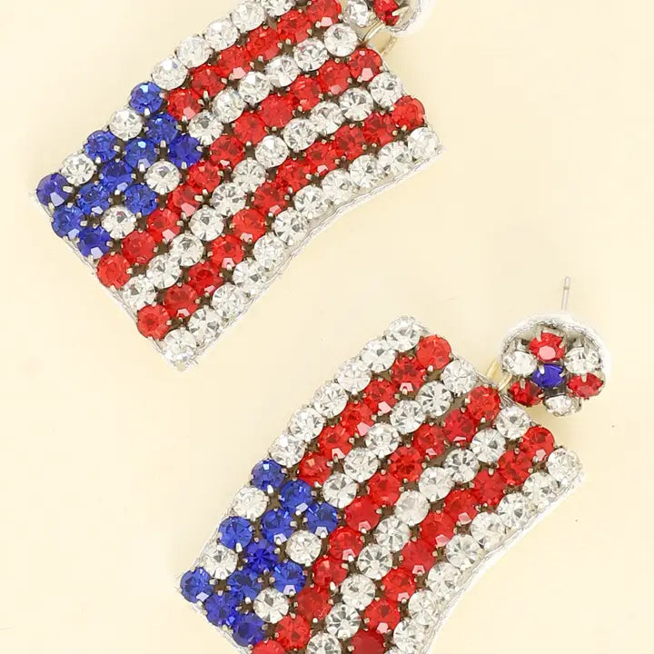 Patriotic USA Flag Crystal Rhinestone Earrings