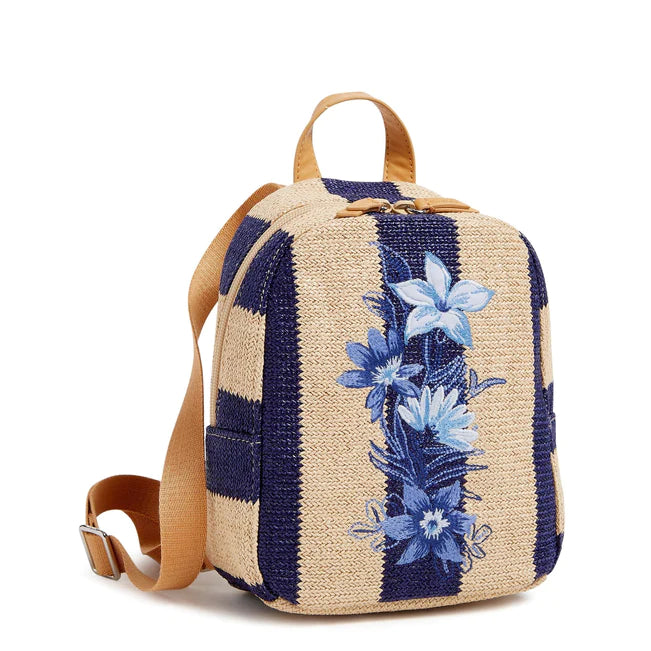 Vera Bradley  Mini Straw Backpack-Navy Stripe