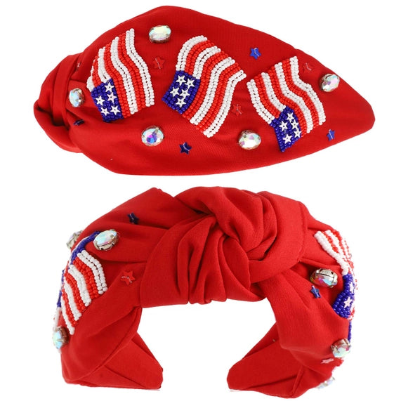 Patriotic USA Flag Jeweled Beaded Headbands
