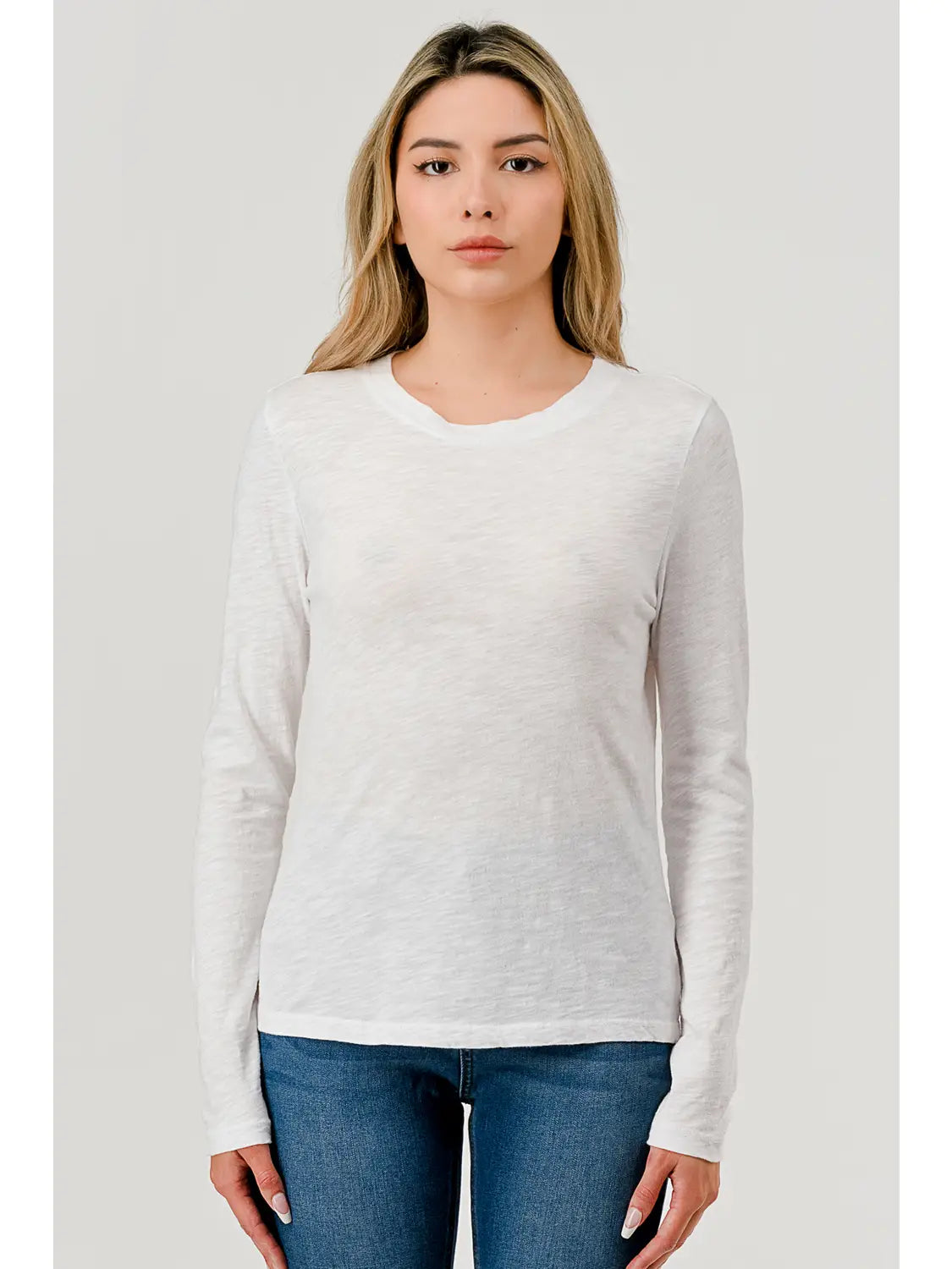 Classic Cotton Slub Long Sleeve Tee | White