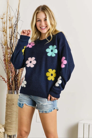 Flower Popped Sweater Top
