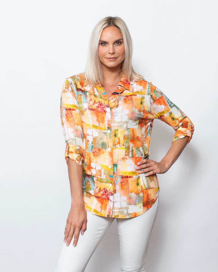 Sno Skins Viscose Prints Button Shirt with Shirt-tail and 3/4 Tab Sleeves