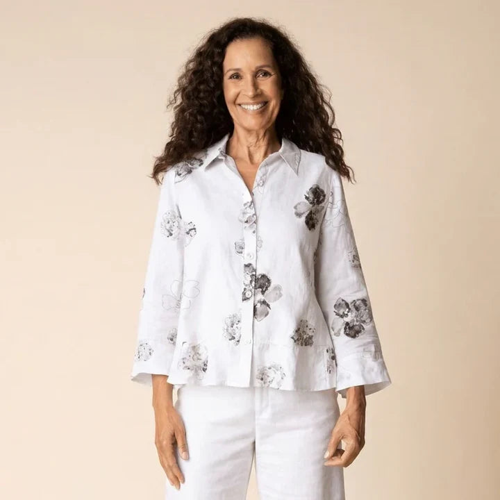 Habitat Linen Floral Flounce Shirt