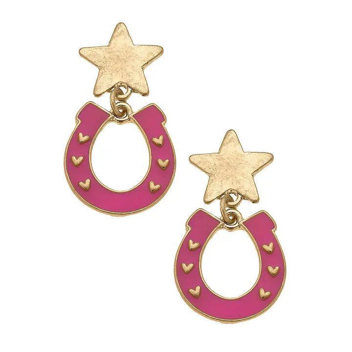 Lucky Stars Fuchsia Pink Enamel Horseshoe Earrings
