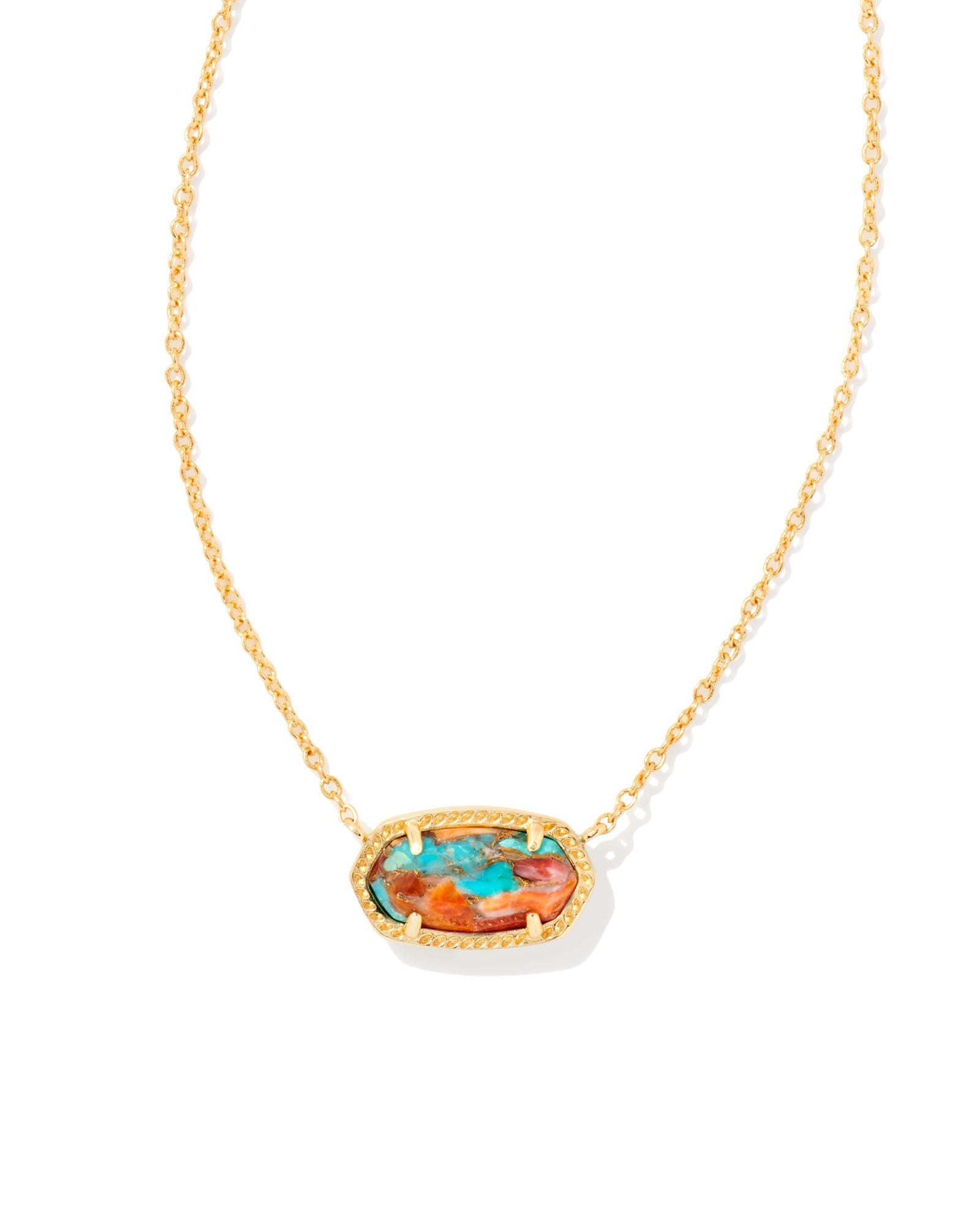 Kendra Scott Elisa Gold Bronze Veined Turquoise Magnesite Red Oyster Necklace