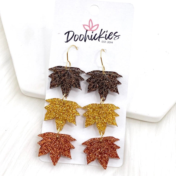 2.5" Engraved Tri-Colored Leaves -Fall Acrylic Earrings