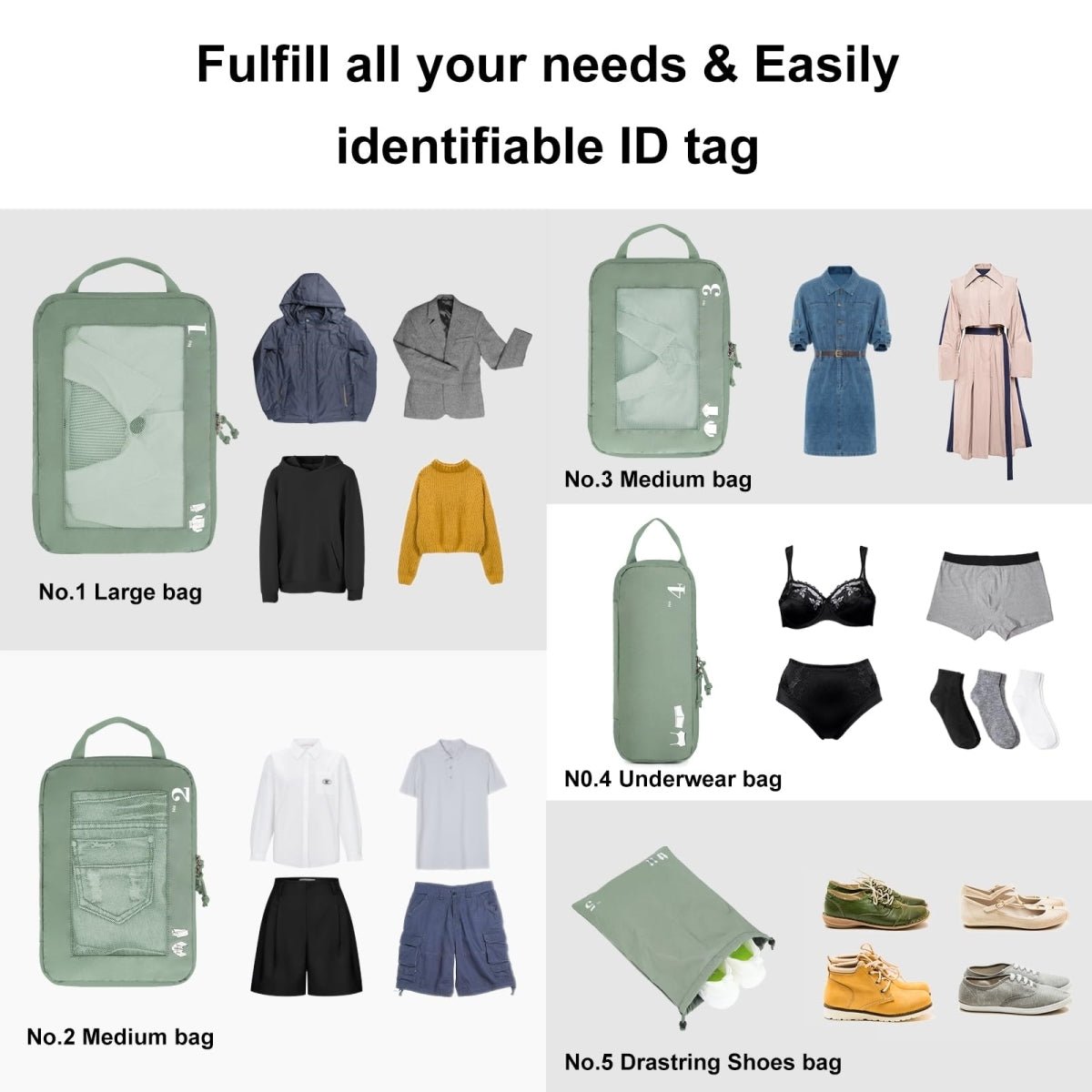 5 - Piece Compression Packing Cube Set – Green Eco Travel Organizers - Juli's Wearable Art