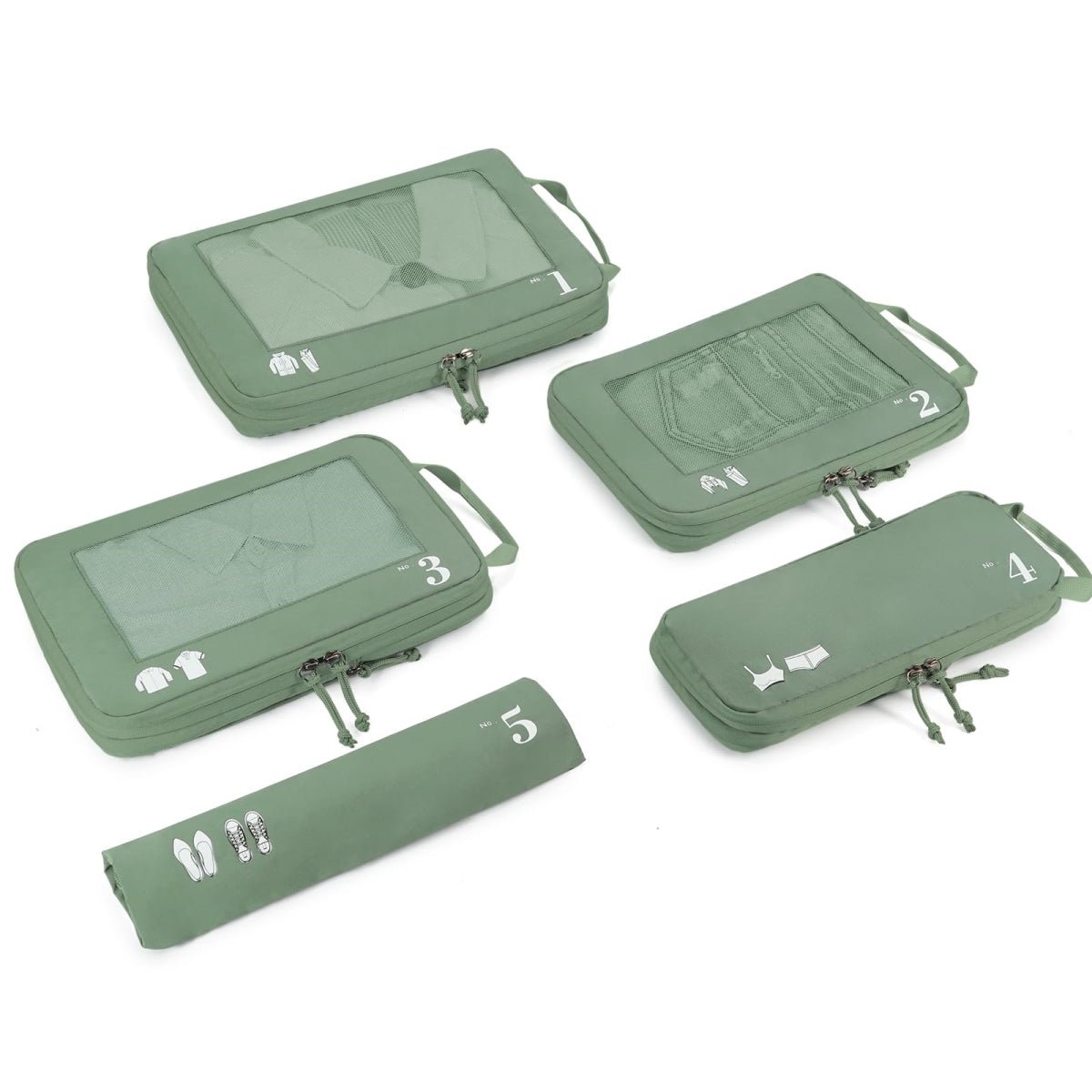 5-Piece Compression Packing Cube Set – Green Eco Travel Organizers