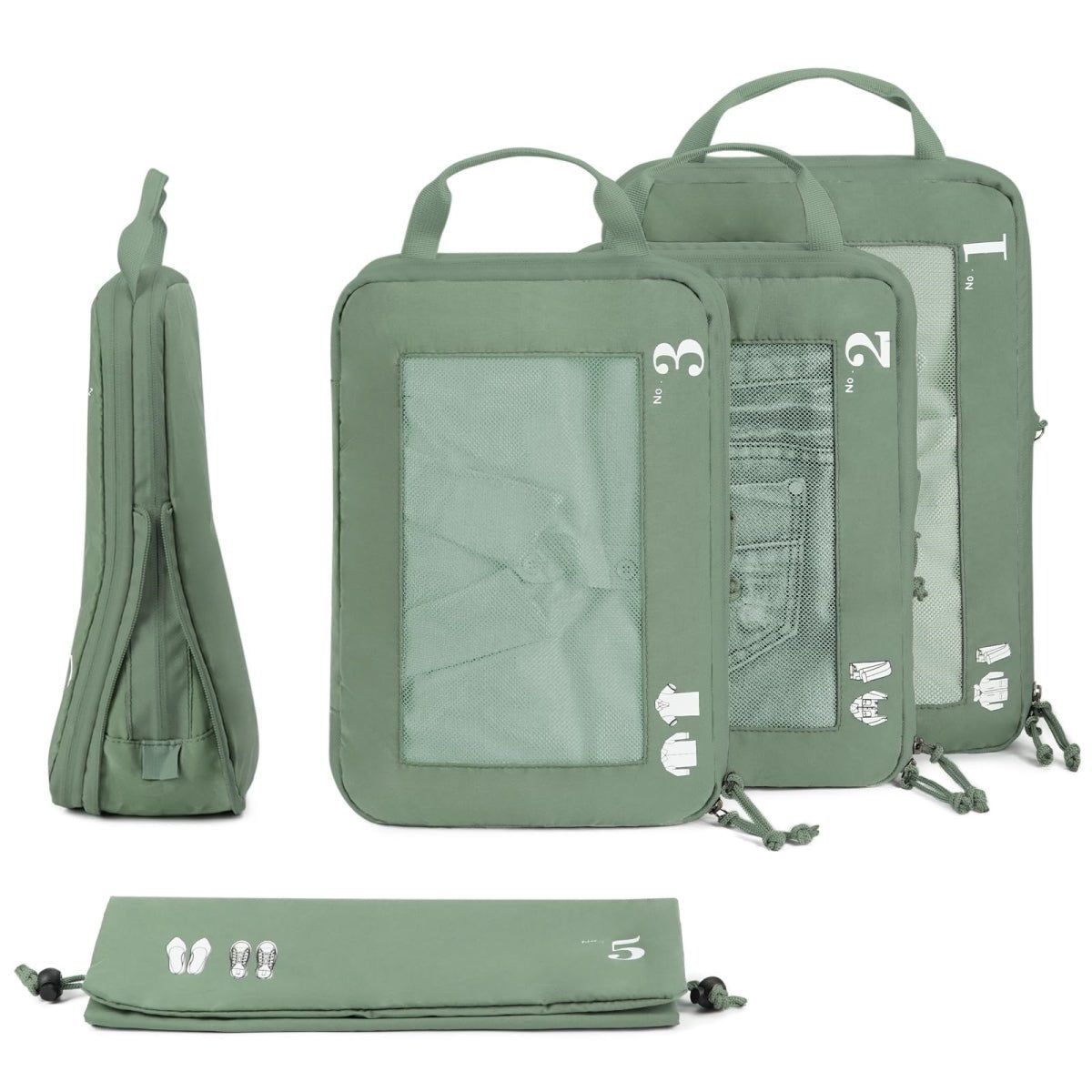5 - Piece Compression Packing Cube Set – Green Eco Travel Organizers - Juli's Wearable Art