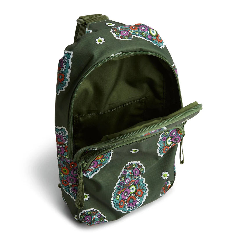 Vera Bradley Small Lorman Sling Backpacks in Ripstop Polyester - Kew Gardens Green