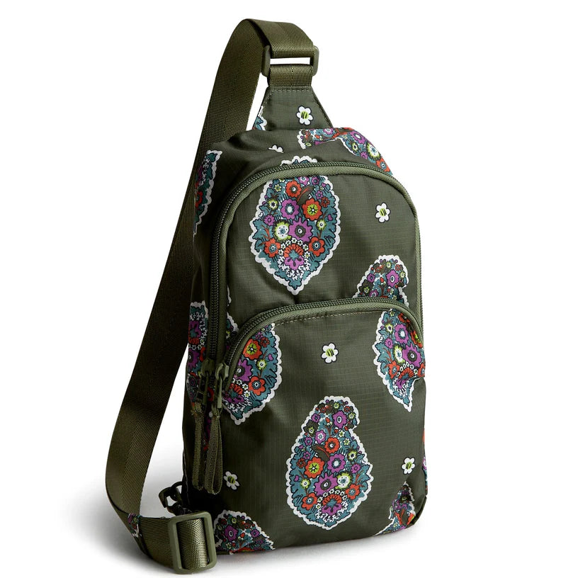 Vera Bradley Small Lorman Sling Backpacks in Ripstop Polyester - Kew Gardens Green