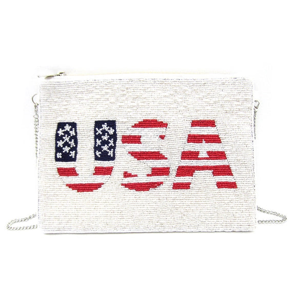 USA Flag Seed Beaded Clutch Crossbody Bag