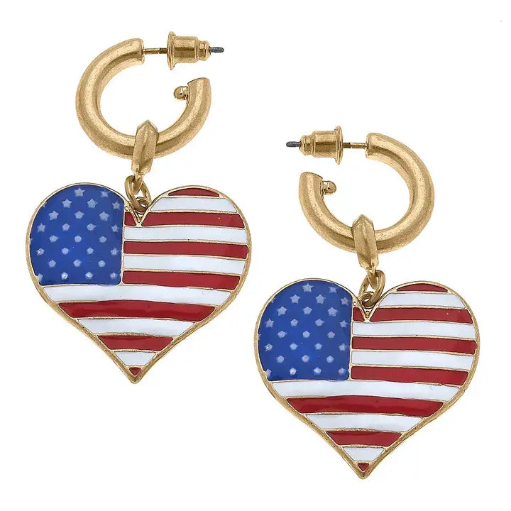 Patriotic Enamel Heart Earrings in Red, White & Blue