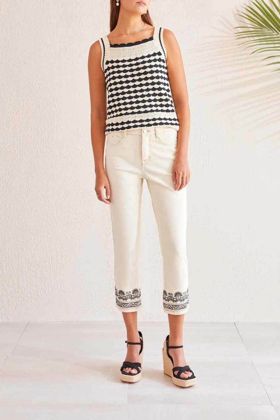 Tribal Audrey Stright Crop Pant with Embroidery