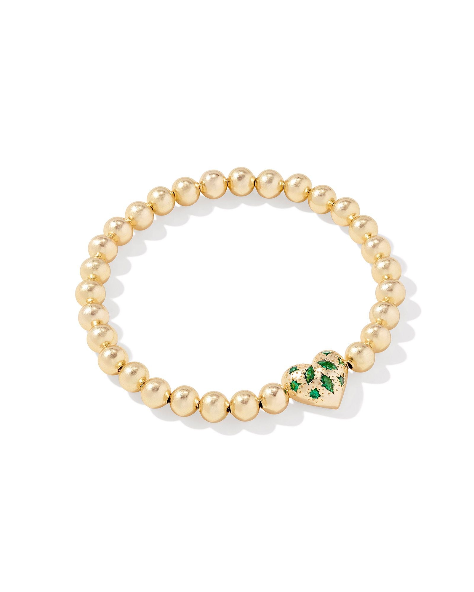 Kendra Scott Holland Gold Heart Stretch Bracelet in Green Crystal