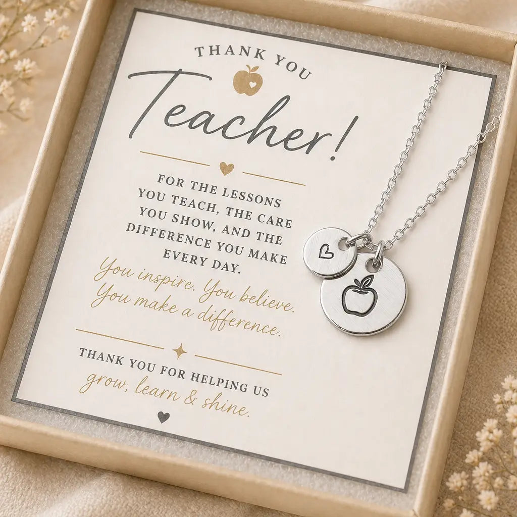 Teacher Appreciation Apple Charm Necklace | Silver