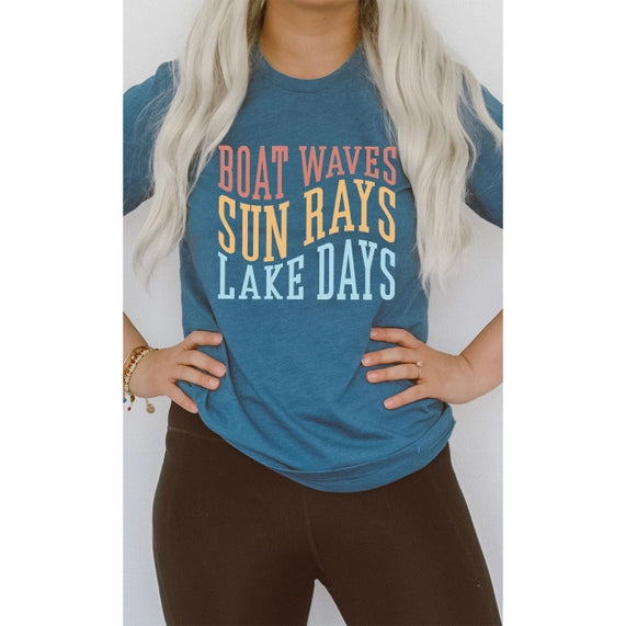 Boat Waves Sun Rays and Lake Days Graphic Tee