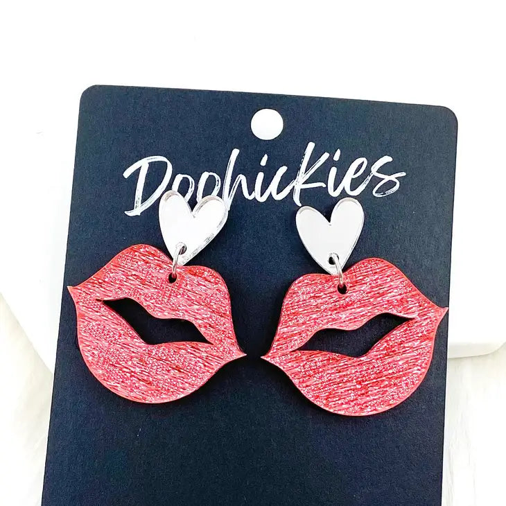 Sparkly Saffiano Smooches -Valentine's Acrylic Earrings