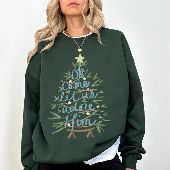 Oh Come Let Us Adore Him, Christmas Sweatshirt