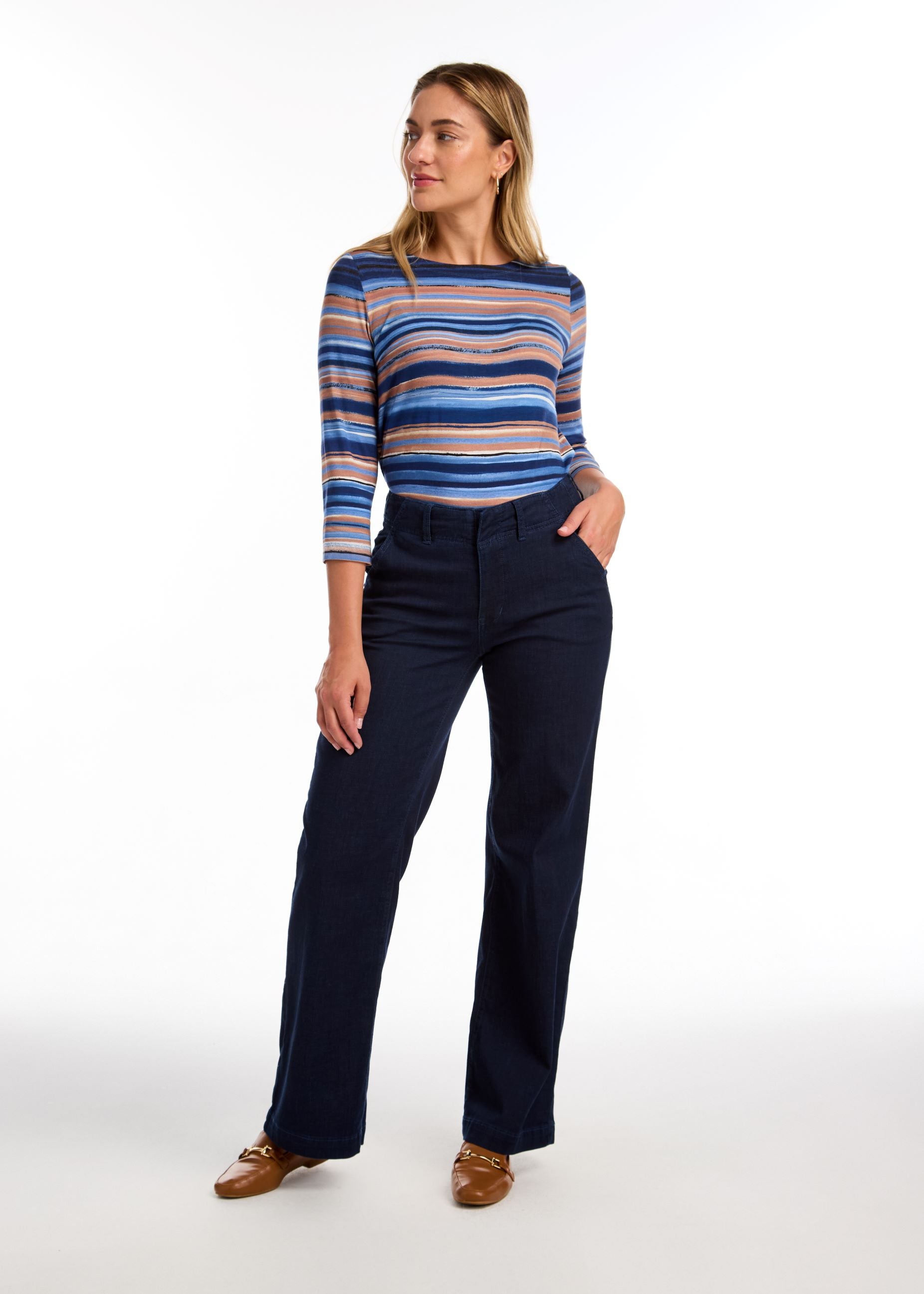 FDJ Suzanne Wide Leg Trousers in Dark Denim Wash