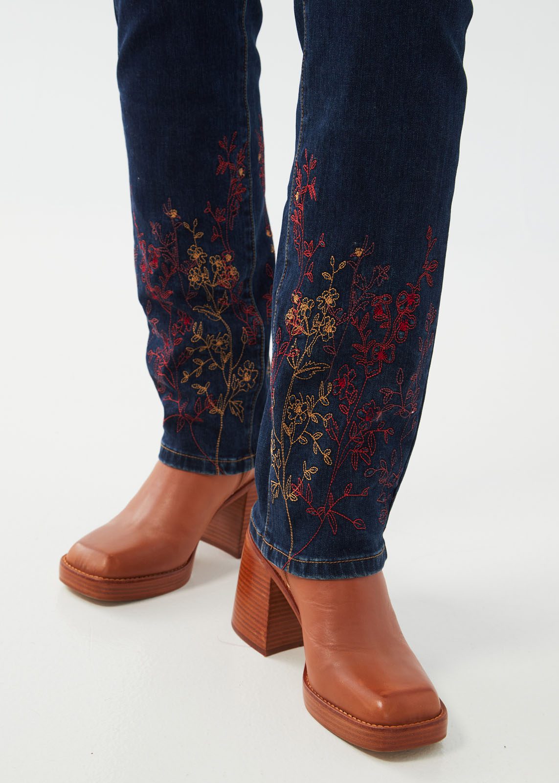 Gucci Blue Floral Embroidered Straight-Leg Jeans XL