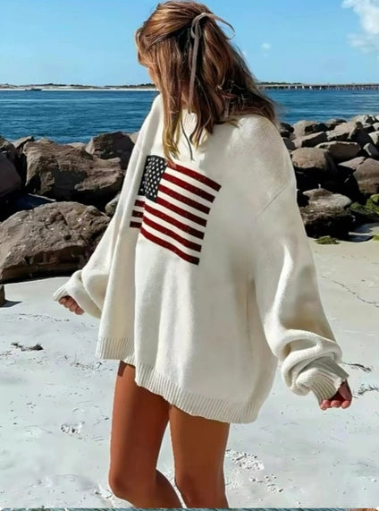 USA Knit Flag Sweater- White